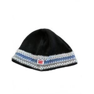 Swix Black  Wool Knit Winter Beanie Hat with Blue/Gray Pattern